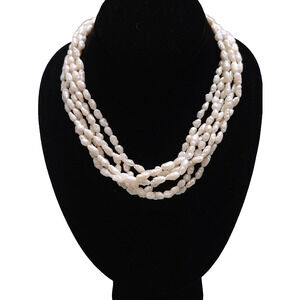 VINTAGE Freshwater Rice Pearl Necklace & Bracelet Set 5-Strand 14K Gold Clasp